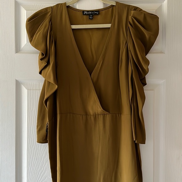 Elizabeth and James Silk Dark Olive Mini Dress M - Picture 3 of 14
